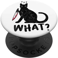 Katze Was? Lustige schwarze Katzenliebhaber-Design-Kätzchen mit Messer PopSockets mit austauschbarem PopGrip