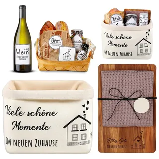 Sinmoe Einweihungsgeschenk Holz Schneidebrett Stoff Brotkorb Einzugsgeschenke Baumwolle Küchentuch Neues Zuhause Geschenk zum Einzug Wohnung Richtfestgeschenk