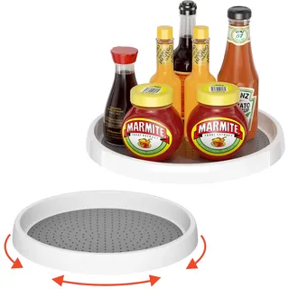 Fousenuk 2 Stück Drehteller Kühlschrank Organizer, 25 und 30cm drehplatte, 360 Drehbar Gewürzhalter, Drehbares Gewürzregal für Aufbewahrung Küchen Gewürze und Organisation Küchenregal