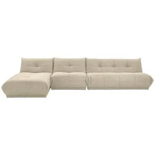 Livetastic Ecksofa , Creme , Textil , Ottomane links, L-Form, einzeln stellbar , 390x185 cm , Made in Eu , Rücken echt, individuell planbar , Wohnzimmer, Sofas & Couches, Wohnlandschaften, Ecksofas