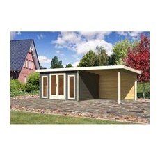 Karibu Holz-Gartenhaus Norrköping Terragrau Pultdach Lackiert 365 cm x 305 cm