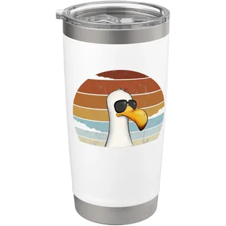 Retro Meer Coole Möwe mit Sonnenbrille Nordsee Ostsee Vogel Doppelwandiger Edelstahl-Thermobecher