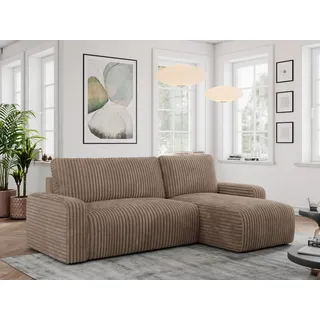 MKS Meble Cord Sofa, Cord Couch, Sofa L-Form mit Schlaffunktion und Bettkasten, Schlafsofa Cord, Ecksofa, Eckcouch, Couchgarnitur Ecke Bettcouch - Argos - Braun