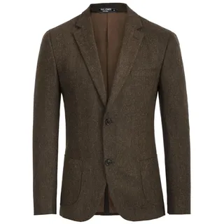PJ PAUL JONES Herren Herringbone Blazer Mantel Wollmischung Blazer Kerbe Revers Zwei Knopf Anzug Jacken, Dunkelbraun, XL