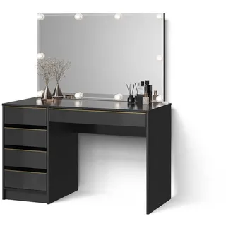 livinity® Schminktisch-Set Imola, 120 cm mit LED Beleuchtung - Schwarz, Gold,