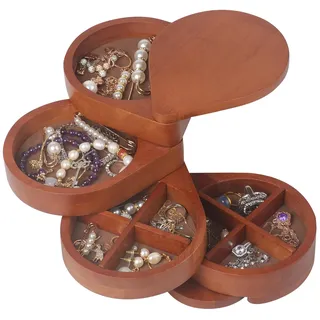 JSVER Schmuckkästchen Damen,Holz Schmuckaufbewahrung Schmuckkasten Wassertropfenform,Modern Schmuckkästchen Mädchen mit 4 Ebenen Drehbar ideal für Geburtstagsgeschenke,geschenke für mädchen