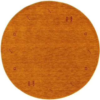 Kunstloft Wollteppich rund Jamal Gelb ø 200 cm rund , Textil , Orientalisch , Rund , 200x1 cm , Gots , pflegeleicht , Teppiche und Böden, Teppiche, Schafwollteppiche