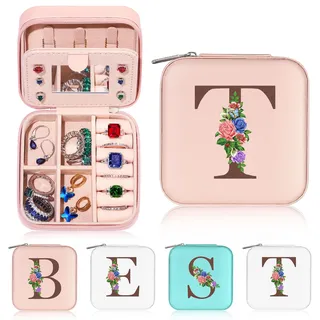 Yesteel Teenager-Mädchen-Geschenke für Teenager-Mädchen, Geburtstagsgeschenke für Tochter, Enkelin, Mini-Reise-Schmuckkoffer, Schmuck-Organizer, Schmuckschatulle für Mädchen (Initiale T)