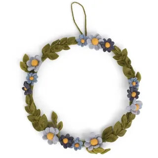 Kranz, Filzkranz, Frühlingsdekoration, Blumenkranz, Türkranz, Fairtrade, Handmade, Gry & Sif, Geschenkidee, Geburtstagsgeschenk (blau)