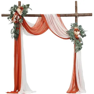Vevor Blumenset für Hochzeit Bogen, orangefarbene Blumen für Traubogen mit Vorhängen (4er-Set) – 2 Blumenarrangements, 2 transparente Vorhänge, für Zeremoniensträuße, Empfangshintergrunddekoration