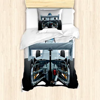 ABAKUHAUS Autos Mantele, Super Fast Fahrzeug Zurück, Milbensicher Allergiker geeignet mit Kissenbezügen, 135 cm x 200 cm - 80 x 80 cm, Blaugrau Weiß und Schwarz
