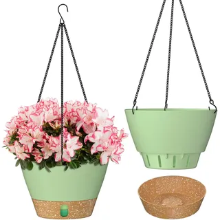ZMTECH Hängetopf für Pflanzen, 20cm Blumentopf Ampel Hängend, Kunststoff Hänge Blumentopf mit Untersetzer für Außen Draußen Deko für Garten Balkon Wohnzimmer(2er-Set, Grün)