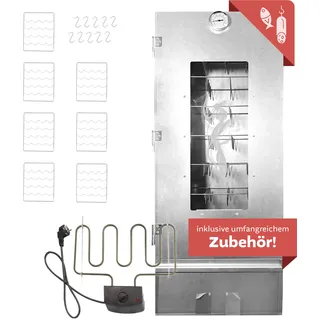 Lemodo Räucherofen XL 110 cm hoch Stahl mit Heizspirale und Zubehör, Räucherschrank