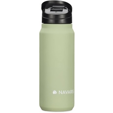 Navaris Trinkflasche 700ml Wasserflasche doppelwandig - Flasche aus Edelstahl und Kunststoff - Sport Fitness Schule Fahrrad - Sportflasche auslaufsicher - matt grün