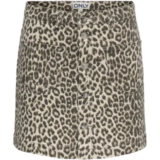 Minirock ONLY "ONLAMAZING HW LEO SKIRT PNT", Damen, Gr. XS, cloud dancer aop:schwarz leo, Web, Obermaterial: 97% Baumwolle, 3% Elasthan, bedruckt, kurz, Röcke Minirock, Baumwollmischung, High Waist