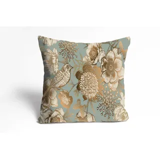 queence Dekokissen »Finna« mit goldenen Blumen und Vögeln, grün