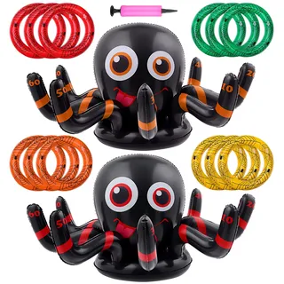 Toyvian Aufblasbare Spider Ring Toss Spiel Set - 2Stücke Halloween Spinnen Spiel Set Party Liefert Drinnen Draußen Partyspiel für Kinder Erwachsene Indoor Outdoor Garten Spiele Halloween (12 Ringe)