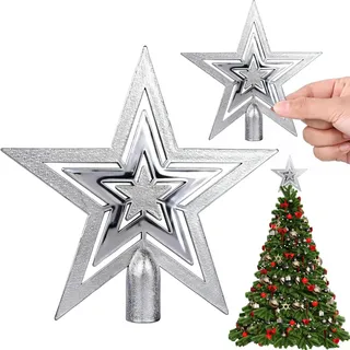 Weihnachtsbaumspitze Stern,Glitzernde Baumspitze Stern,WeihnachtsbaumspitzeGlitzer S-tern,Weihnachtsbaum S-tern,ChristbaumspitzeS-tern,glänzenden Christbaumspitzen,Weihnachten Tannenbaumspitze(Silber)
