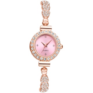 JewelryWe Uhren Damen Glitzer Strass: Analog Quarz Armbanduhr Frauen Bling Ultradünne Kleine Lässige Uhr Damenuhr mit Rosegold Schmal Metall-Armband und Rosa Rundem Zifferblatt