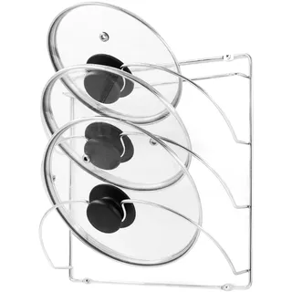 joeji's Kitchen Topfdeckelhalter 3 Fächern - Wandmontage oder Schranktür - Deckelhalter für Pfannendeckel - 2 in 1 Selbstklebend Ohne Bohren oder Schrauben - Deckelständer Küchenzubehör - Chrom