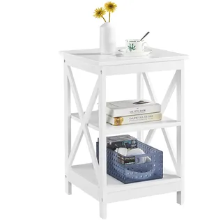 Yaheetech Beistelltisch 3 Ebenen Couchtisch Nachttisch 40x40x61 cm, Weiß