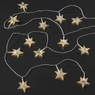 hellum Lichterkette Innen mit Sternen silber aus Metall, 24 LED Stern beleuchtet warmweiß, 3,45m beleuchtete Länge mit Trafo, transparentes Kabel, Weihnachtsbeleuchtung Innen Fenster, 576085