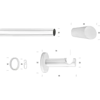 GARESA Vorhangstange Endknopf 1-läufig Ø 20 mm 360 cm Weiß