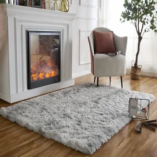 Obundi Anti-Rutsch Hellgrau Wohnzimmerteppich 120X160cm Teppich | Flauschig, Hochflor , Rutschfeste, Hochwertiger Schaumstoff, Jugendzimmer Mädchen, für Wohnzimmer, Schlafzimmer, Kinderzimmer