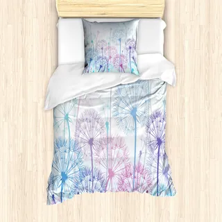 ABAKUHAUS Löwenzahn Mantele, Abstrakt Flora Entwurf, Milbensicher Allergiker geeignet mit Kissenbezügen, 135 cm x 200 cm - 80 x 80 cm, Blassblau Violett Rosa - Rosa