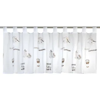 ELBERSDRUCKE Bistrogardine Espresso 06 weiß-braun 48x140 cm Scheibengardine Kurzgardine für Wohnzimmer Schlafzimmer Flur 172404