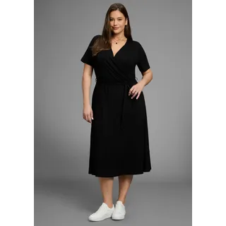 Midikleid LAURA SCOTT CURVE, Damen, Gr. 58, N-Gr, schwarz, Jersey, Obermaterial: 94% Viskose, 6% Elasthan, unifarben, Basic, A-Linie Midi, V-Ausschnitt, abgesteppt, Kleider Midikleid, mit betonter Taille - GROSSE GRÖSSE, Topseller