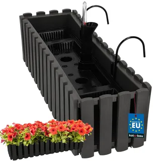 KOTARBAU® Blumenkasten Balkon 58x18x16cm, Balkonkasten mit Wasserspeicher | Blumenkasten für Balkongeländer, Balkonkasten mit Halterung, Pflanzkübel rechteckig, Selbstbewässernd, PVC, Grau