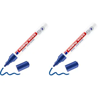 edding 4095 Kreidemarker - blau - 1 Kreidestift - Rundspitze 2-3 mm - Kreidestift für Tafel abwischbar - zum Beschriften von Fenster, Glas, Spiegel - Tafelstift mit deckenden Farben (Packung mit 2)
