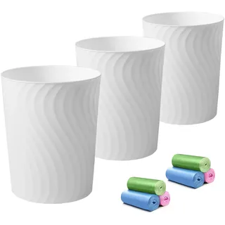 YGJT Papierkorb Mülleimer 3 Stück 7L, Kleiner Mülleimer Ideal für Büro Kinderzimmer Wohnzimmer Schreibtisch ohne Deckel, Rund Papierkorb aus Robustes Plastik, 24,9 x 20 x 16,5 CM Weiß