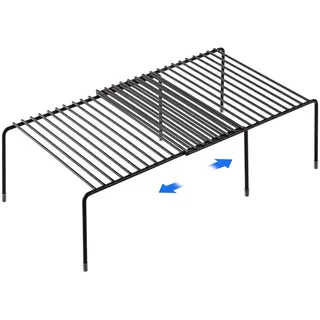 Tomorotec Erweiterbarer Küchenschrank-Organizer, Metall-Schrank-Organizer, Speisekammer-Regal, Gewürzregal für Schrank, kleines Regal platzsparend, rutschfest, rostfrei, Schwarz