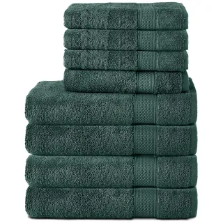 Komfortec 8er Handtuch Set aus 100% Baumwolle,4 Badetücher 70x140 Handtücher 50x100 cm,Frottee,Weich,Towel,Groß,Dunkelgrün