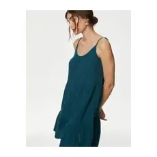 Womens M&S Collection Pure Cotton Tiered Mini Beach Dress - Dark Turquoise, Dark Turquoise - 16