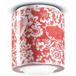 Deckenspot Keramik Klein Ø 12,5cm H: 14cm E27 Rot Weiß Handarbeit