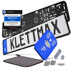 KLETTMAX® 2X Kennzeichenhalterung Rahmenlos | Nummernschildhalterung für Autos | Nummernschildhalter | für Kfz Kennzeichen |Nicht für Österreich & 3D Kennzeichen