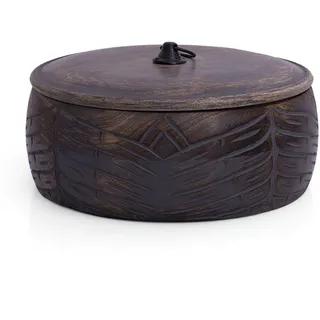 Handgefertigter mexikanischer Tortilla-Stövchenkorb aus Holz indischer Chapati-Roti-Brothalter Box Pfannkuchen-Keeper-Serviergeschir Hot Pot Auflaufform Deckel Home Küche Essdekor, Antik braun 23 x 9