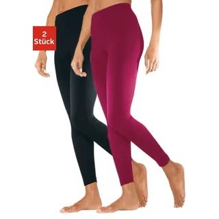 Leggings VIVANCE ACTIVE, Damen, Gr. 44/46, N-Gr, lila (himbeere, schwarz), Single Jersey, Obermaterial: 95% Baumwolle, 5% Elasthan, unifarben, Basic, Basic lang, Hosen Leggings, mit Gummibund, Loungewear, Topseller
