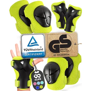 99FLIPS Schoner Inliner Kinder 3 Jahre - TÜV Rheinland GS Siegel [6er Set] - Flash - Größe XS Grün - Protektoren - Knieschützer Protektoren Knie- und Ellenbogenschützer Kinder