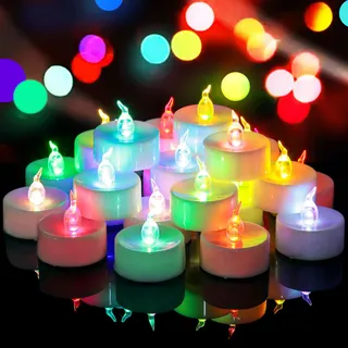 Yakpo 36 Stück elektrische Teelichter bunt, schnell wechselnd, batteriebetrieben, flammenlose, flackernde LED-Teelichter mit Farbwechsel, bunte LED-Kerzen für Weihnachts- und Halloween-Dekorationen
