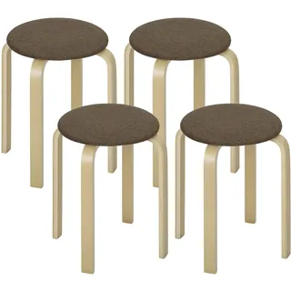 Homcom Esszimmerhocker 4er Set Stapelhocker für Esszimmer, Braun | Aus Birkensperrholz, Hocker mit Leinenoptik, Küchenhocker, Polsterhocker, Wohnzimmer