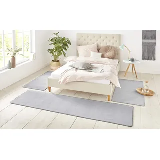 HANSE HOME Bettumrandung 3-teilig – Bettvorleger Teppichläufer Kurzflor Unifarben Läufer-Set für Kinderzimmer Schlafzimmer, Uni Silber, 2X 70x140cm 1x 70x240cm