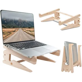Laptop Ständer Holz,Laptop Halterung für Schreibtisch,Belüfteter Kühlender Desktop Computer Ständer,Macbook Ständer,Laptopständer,Tragbarer Notebook Halter,Kompatibel mit MacBook Air Pro Lenovo Dell,S