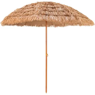 COSTWAY Sonnenschirm Hawaii, Ø205cm Strandschirm Stroh Kunststoff, Gartenschirm, Strohschirm, Marktschirm, Terrassenschirm - Naturbelassen