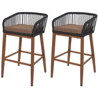 Mendler 2er-Set Rope-Barhocker HWC-O22, Outdoor Sitzpolster Seilgeflecht Metall Holz-Optik anthrazit, Kiss