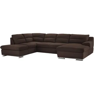 Mivano Wohnlandschaft Coast / Große Sofagarnitur in U-Form / Mit Ottomane links und Recamiere rechts / 334 x 88 x 217 / Mikrofaser: earth