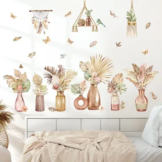 decalmile Wandtattoo Boho Palme Blätter Wandaufkleber Pflanzen Blumen Schmetterlinge Wandsticker Schlafzimmer Wohnzimmer Kinderzimmer Wanddeko